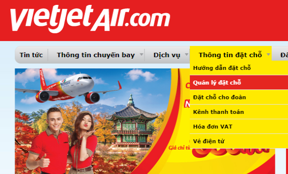 Kiểm tra từ website chính thức của Vietjet Air: