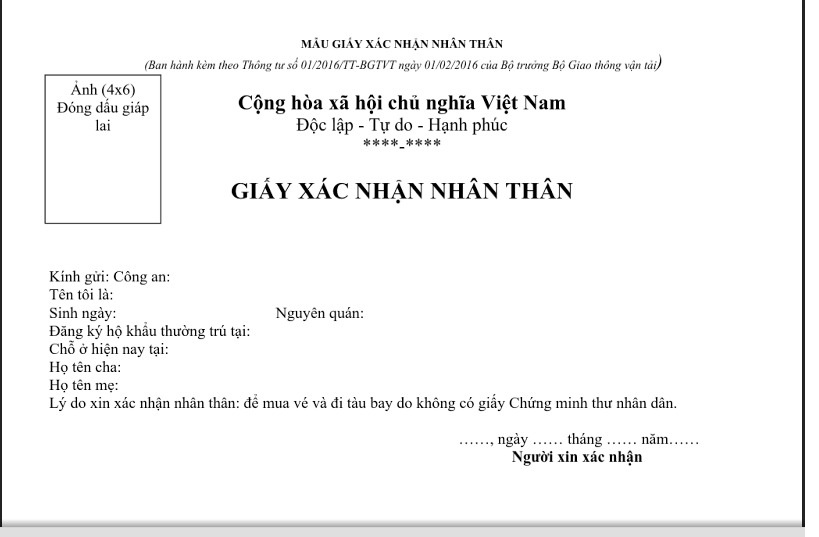 giấy xác nhận nhân thân
